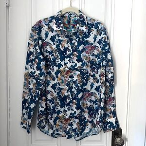 Robert Graham Floral Abstract Button Down Shirt Blue Multi Men's Medium